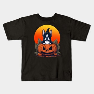 French Bulldog Witch Hat Halloween Kids T-Shirt